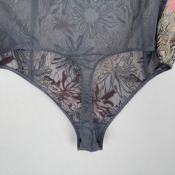 Victorias Secret Bodysuit Womens Large Pink Metallic Sheer Brocade Coquette NEW - Picture 8 of 16